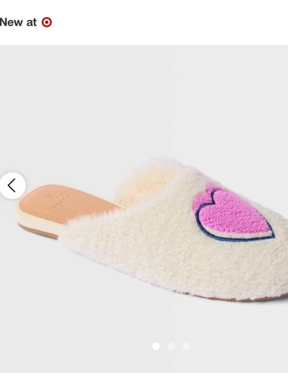 Roller Rabbit Cream Fuzzy Slide Slippers with Pink Heart and Navy Outline